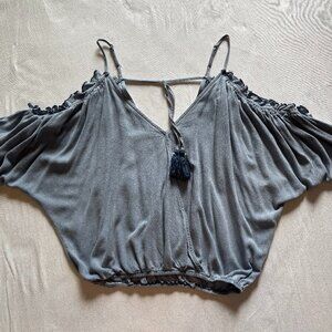 Vintage Havana Blue Open Shoulder and Back Top Small